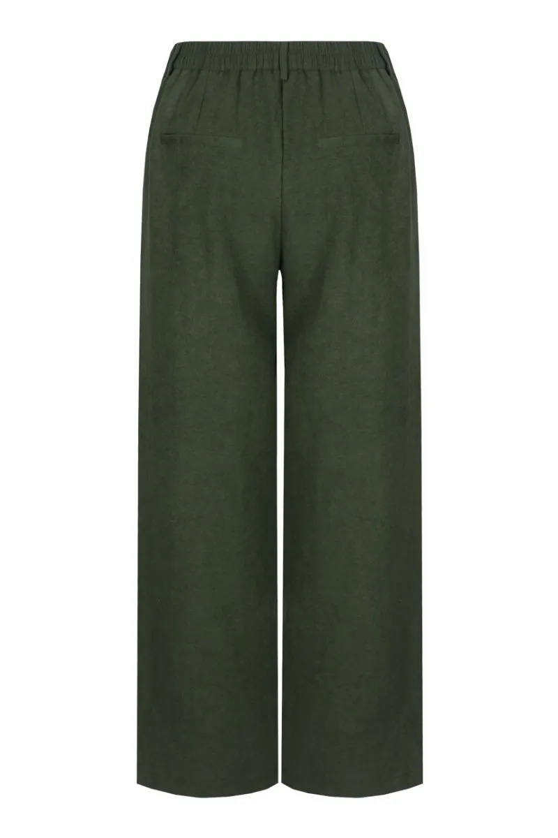 CS The Label Pernilla Pants Dark Olive, donkergroene broek